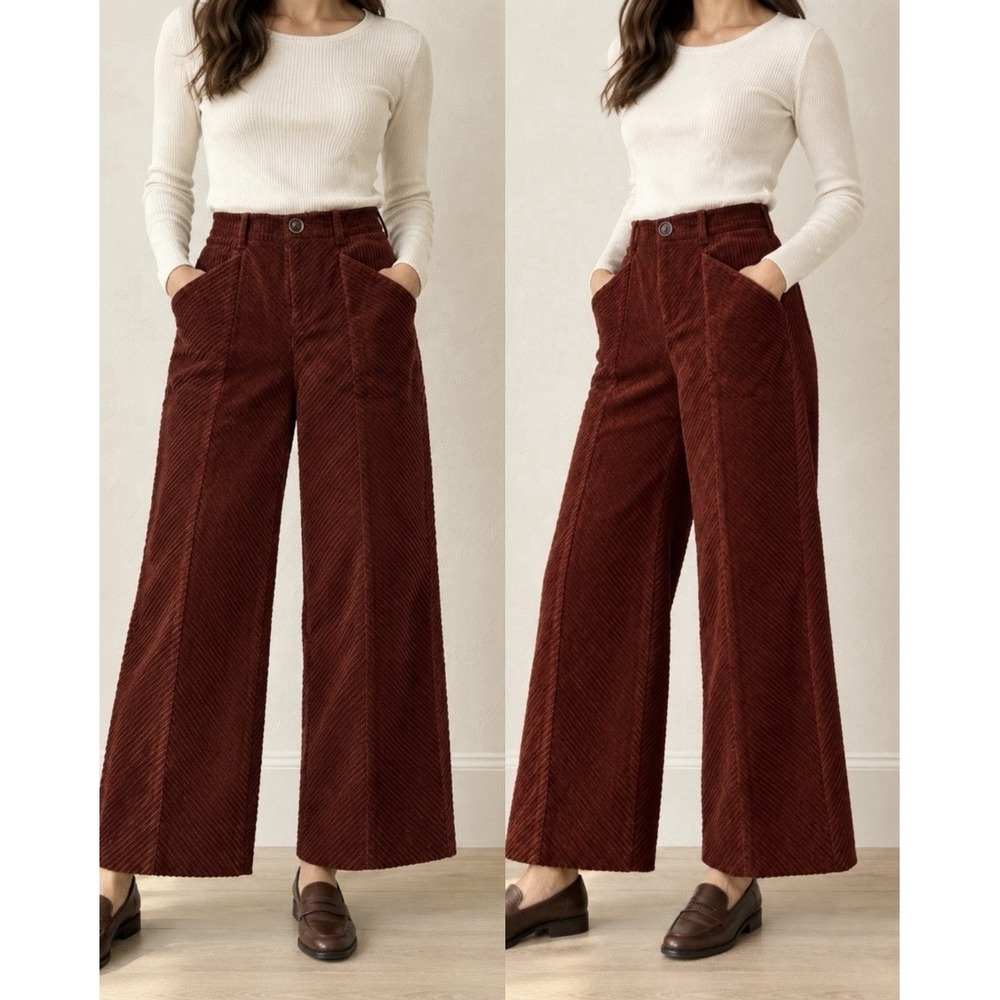 Pilcro Letterpress Anthropologie High Rise Wide Leg Corduroy Pants Burgundy 26